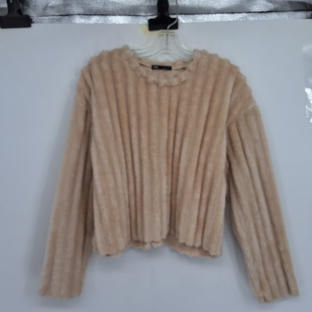Zara Small  Beige Fuzzy Knit Top